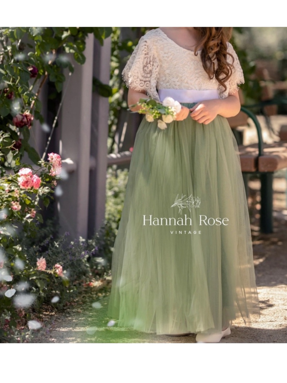 HANNAH ROSE Flutter Sleeve Flower Girl Dress- Christine Dress Sage Green size 4T